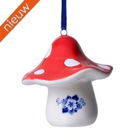 Adbk901236 paddenstoel met rood hoedje en witte stippen aan blauw lint