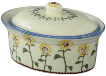 Bsr077681 sunflower blue rim oval butter dish