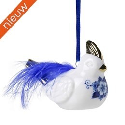 Dbk901231 haantje met blauwe veer aan blauw lint