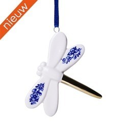 Dbk901233 kerst libelle met gouden staart aan blauw lint