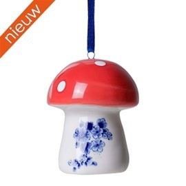 Dbk901234 paddenstoel bol met witte stippen aan blauw lint