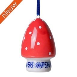 Dbk901235 paddenstoel spit witte stippen aan blauw lint